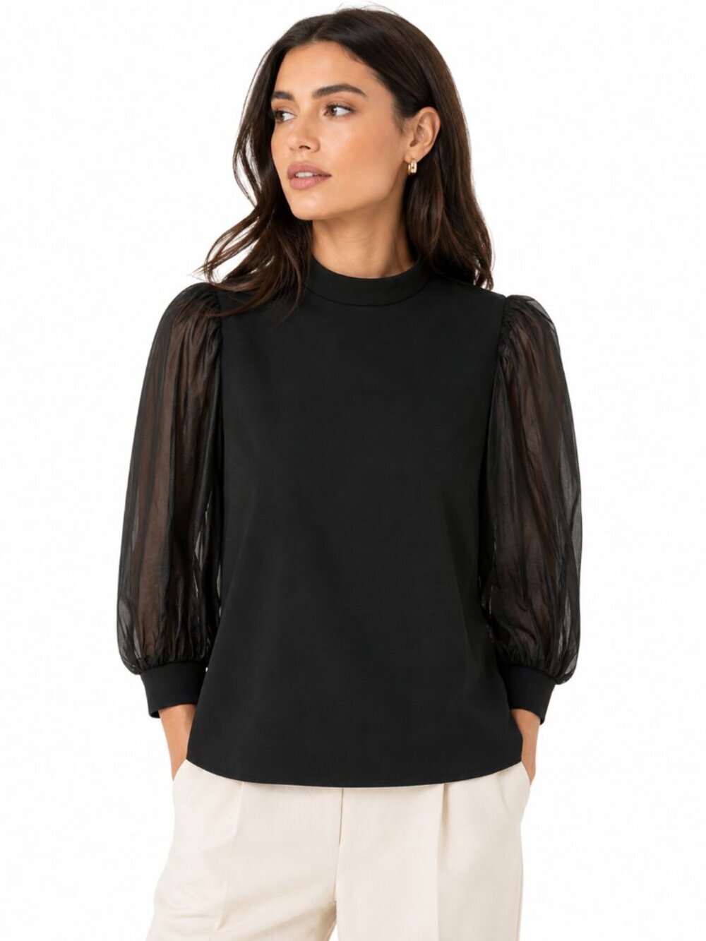 Ted Baker Women's Micaeli Black Organza Volume Sleeve Top Elegant Size 1 / US 4